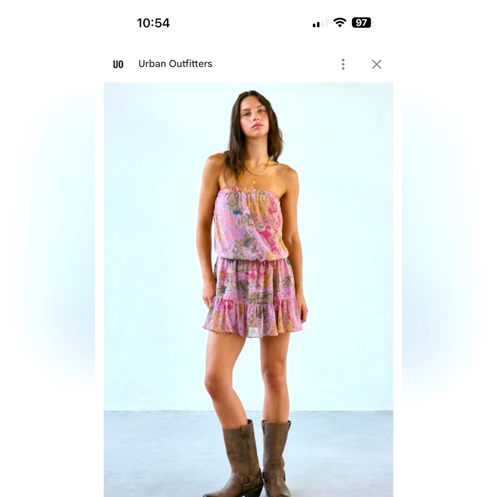 Urban Outfitters Strapless Paisley Dress - Pink and Brown